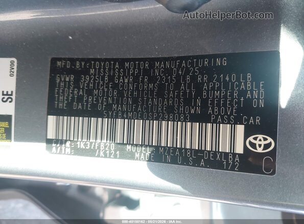 5YFB4MDE0SP298083 2025 TOYOTA COROLLA Light Blue Շարժիչի բաժամունքի տեսք