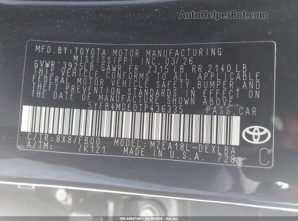 5YFB4MDE0TP436335 2026 TOYOTA LL Dark Blue Widok komory silnika