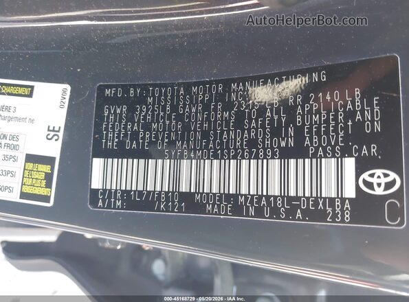5YFB4MDE1SP267893 2025 TOYOTA COROLLA Gray Շարժիչի բաժամունքի տեսք