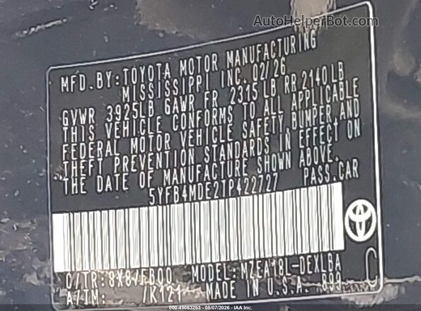 5YFB4MDE2TP422727 2026 TOYOTA LL Blue Engine compartment view