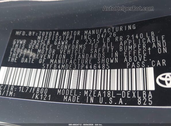 5YFB4MDE3TP446485 2026 TOYOTA LL Gray Engine compartment view