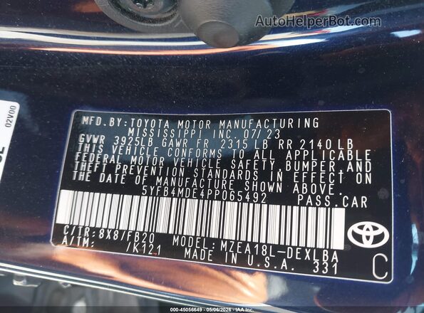 5YFB4MDE4PP065492 2023 TOYOTA LL Dark Blue ძრავის განყოფილების ხედი