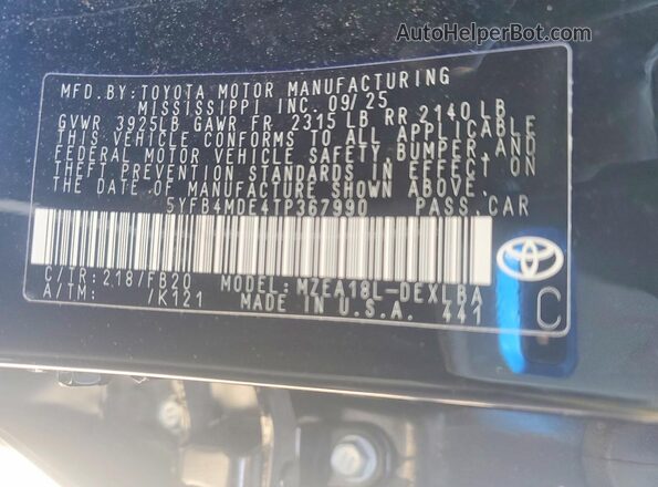 5YFB4MDE4TP367990 2026 TOYOTA LL Black 