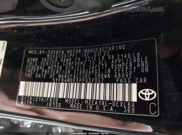 5YFB4MDE5PP027057 2023 TOYOTA COROLLA Black Вид підкапотного простору