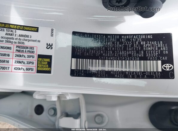 5YFB4MDE6TP397038 2026 TOYOTA LL White Շարժիչի բաժամունքի տեսք