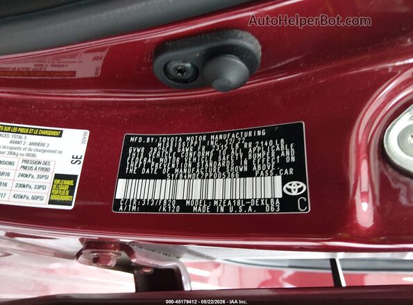 5YFB4MDE7PP005366 2023 TOYOTA COROLLA Burgundy Vista del compartimento del motor