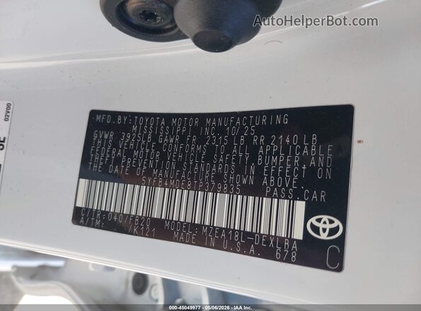 5YFB4MDE8TP379835 2026 TOYOTA LL White Вид підкапотного простору