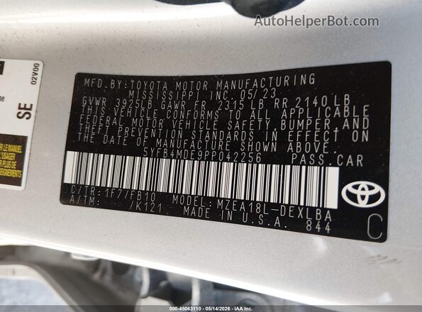 5YFB4MDE9PP042256 2023 TOYOTA COROLLA Silver Engine compartment view