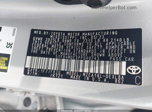 5YFB4MDEXPP040743 2023 TOYOTA LL Silver Vista del compartimento del motor