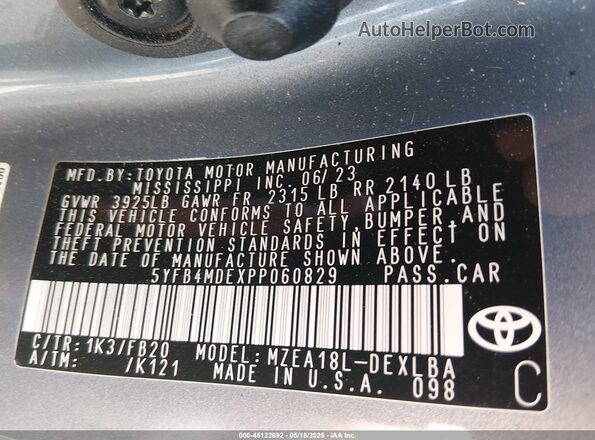 5YFB4MDEXPP060829 2023 TOYOTA COROLLA Light Blue Вид подкапотного пространства
