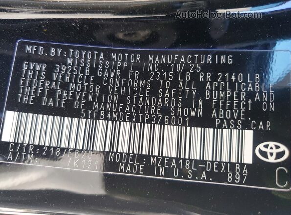 5YFB4MDEXTP376001 2026 TOYOTA LL Black Engine compartment view