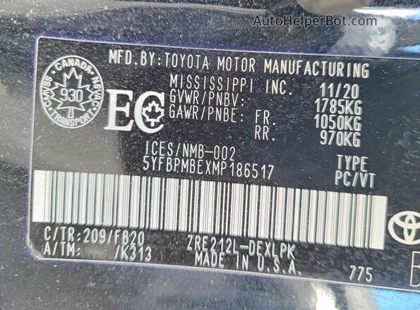 5YFBPMBEXMP186517 2021 TOYOTA LL Black Հետևի նստատեղերի տեսք