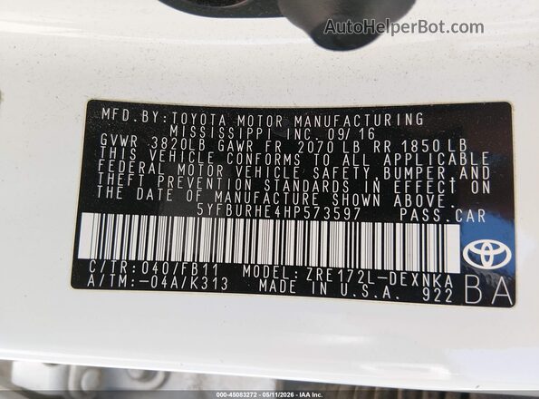 5YFBURHE4HP573597 2017 TOYOTA LL White 