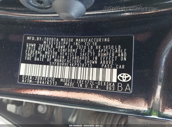 5YFBURHE4KP928713 2019 TOYOTA LL Black 