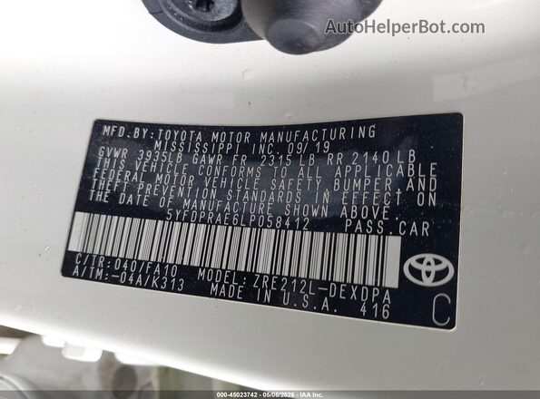 5YFDPRAE6LP058412 2020 TOYOTA LL White ძრავის განყოფილების ხედი