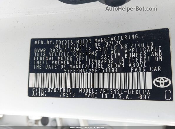 5YFEPMAE2MP151484 2021 TOYOTA LL White Вид підкапотного простору