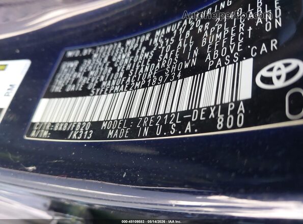 5YFEPMAE2MP189734 2021 TOYOTA LL Blue Engine compartment view