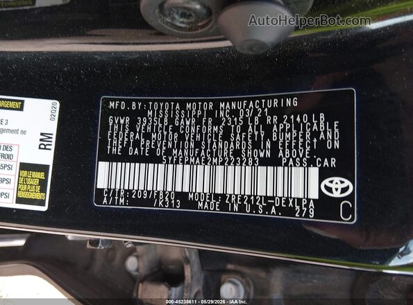 5YFEPMAE2MP223283 2021 TOYOTA COROLLA Black Vista del compartimento del motor