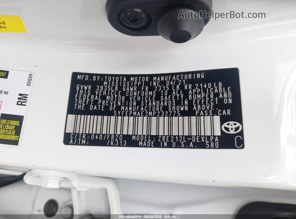 5YFEPMAE2MP232775 2021 TOYOTA COROLLA White Вид підкапотного простору