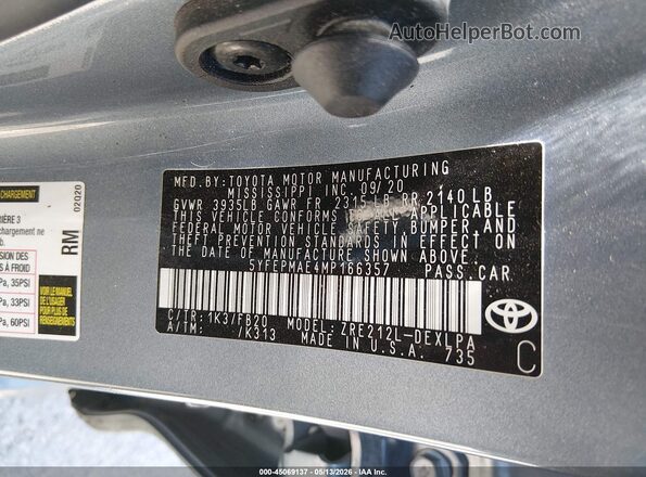 5YFEPMAE4MP166357 2021 TOYOTA LL Silver Widok komory silnika