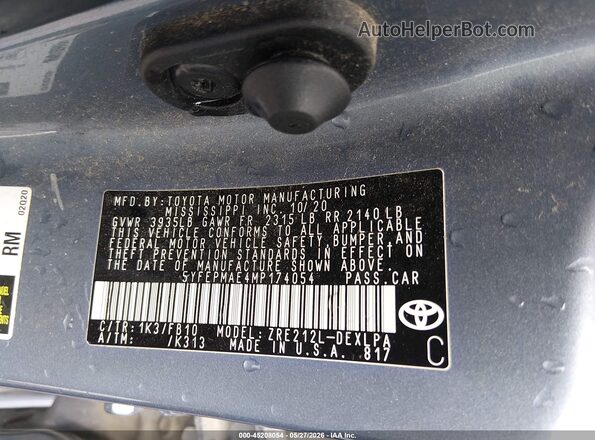 5YFEPMAE4MP174054 2021 TOYOTA COROLLA Blue ძრავის განყოფილების ხედი