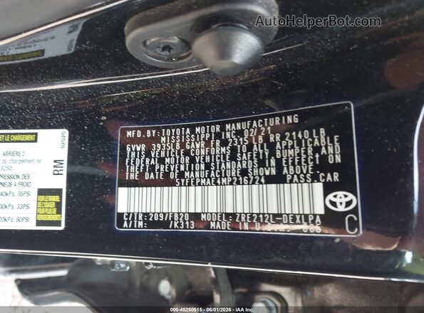 5YFEPMAE4MP216724 2021 TOYOTA COROLLA Black Շարժիչի բաժամունքի տեսք