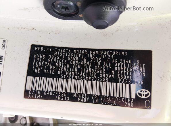 5YFEPMAE5MP232589 2021 TOYOTA LL White ძრავის განყოფილების ხედი