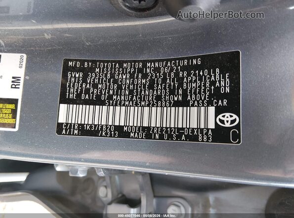 5YFEPMAE5MP258867 2021 TOYOTA LL Teal ძრავის განყოფილების ხედი