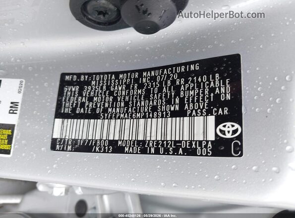 5YFEPMAE6MP148913 2021 TOYOTA COROLLA Silver Engine compartment view
