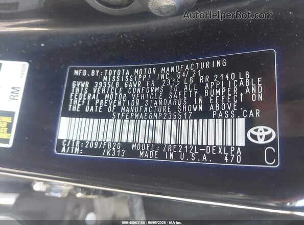 5YFEPMAE6MP235517 2021 TOYOTA LL Black Вид підкапотного простору