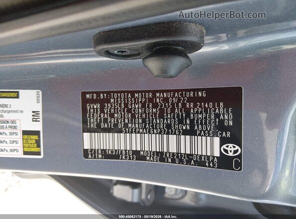 5YFEPMAE6NP371762 2022 TOYOTA COROLLA Blue 