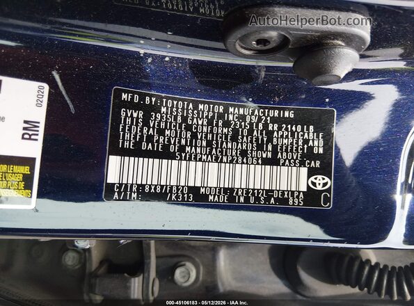 5YFEPMAE7NP284064 2022 TOYOTA LL Blue 