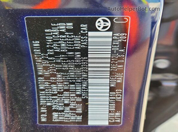 5YFEPMAE7NP333926 2022 TOYOTA COROLLA Blue Вид наклейки з VIN-кодом