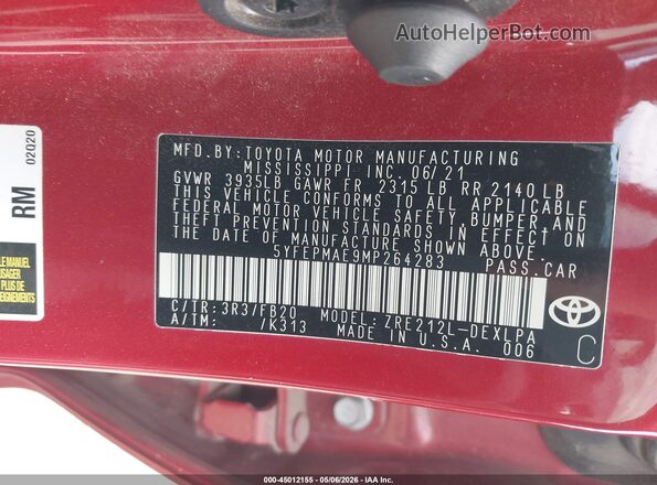 5YFEPMAE9MP264283 2021 TOYOTA LL Red Engine compartment view