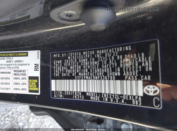 5YFEPMAE9NP336780 2022 TOYOTA COROLLA Gray ძრავის განყოფილების ხედი