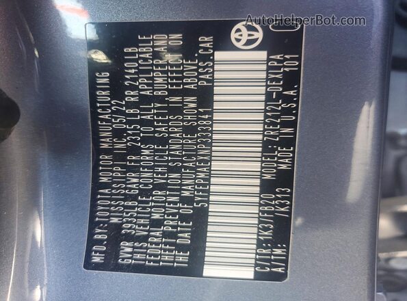 5YFEPMAEXNP333841 2022 TOYOTA COROLLA Gray ძრავის განყოფილების ხედი