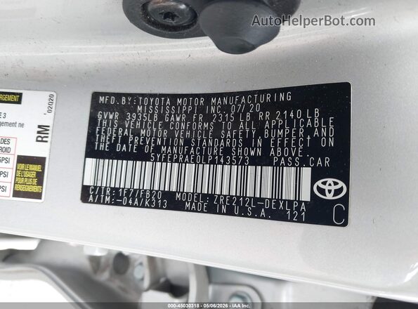 5YFEPRAE0LP143573 2020 TOYOTA LL Silver Engine compartment view