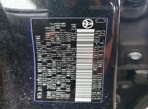 5YFEPRAE1LP124739 2020 TOYOTA LL Черный Вид подкапотного пространства