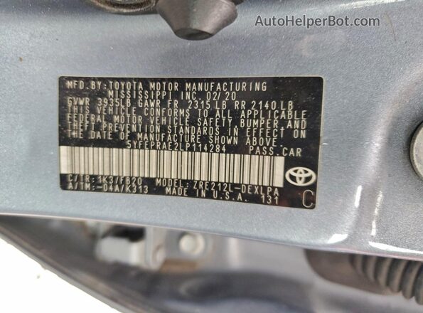 5YFEPRAE2LP114284 2020 TOYOTA COROLLA Turquoise Engine compartment view