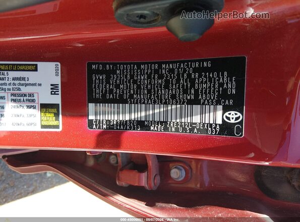 5YFEPRAE3LP106372 2020 TOYOTA LL Red Vista del compartimento del motor