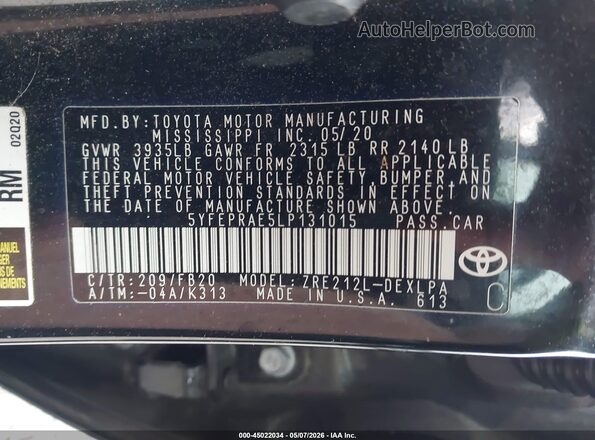 5YFEPRAE5LP131015 2020 TOYOTA LL Black Widok komory silnika