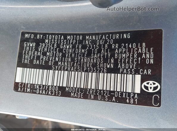 5YFEPRAE5LP135226 2020 TOYOTA LL Blue Շարժիչի բաժամունքի տեսք