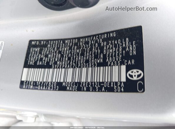 5YFEPRAE7LP005853 2020 TOYOTA COROLLA Gray Engine compartment view
