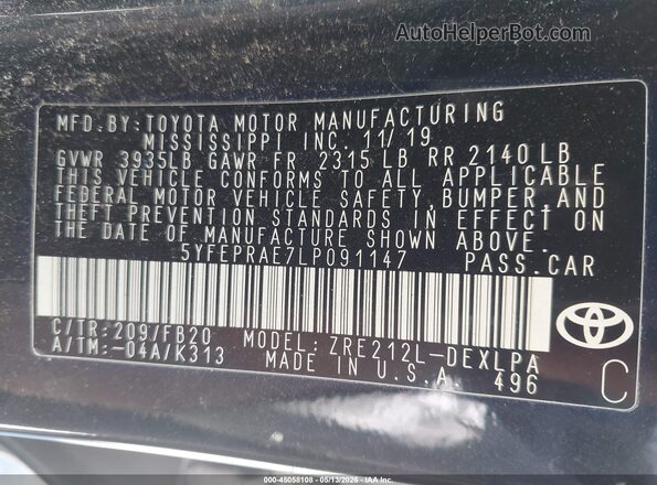 5YFEPRAE7LP091147 2020 TOYOTA LL Black Вид підкапотного простору
