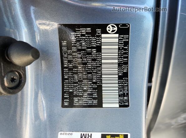 5YFEPRAE8LP056603 2020 TOYOTA COROLLA Blue Widok naklejki z numerem VIN