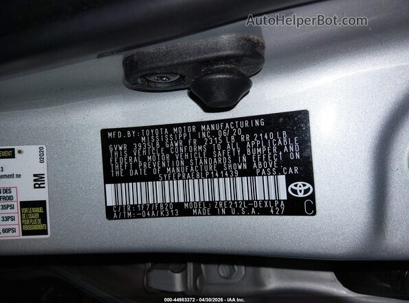 5YFEPRAE8LP141439 2020 TOYOTA LL Gray Vista del compartimento del motor