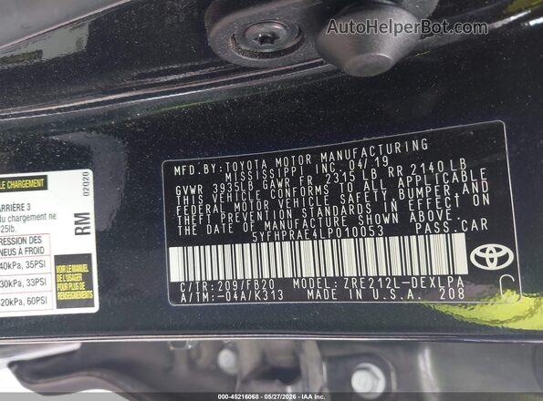 5YFHPRAE4LP010053 2020 TOYOTA COROLLA Black Engine compartment view