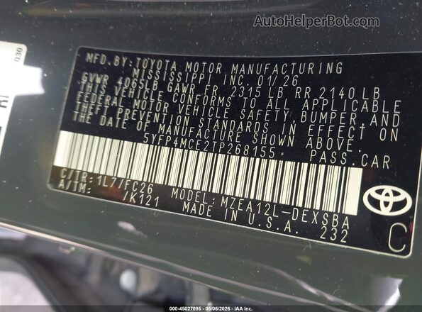5YFP4MCE2TP268155 2026 TOYOTA LL Gray Engine compartment view