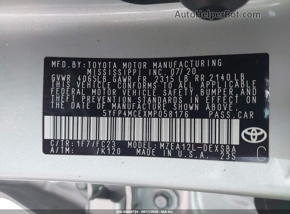 5YFP4MCEXMP058176 2021 TOYOTA LL Silver Շարժիչի բաժամունքի տեսք