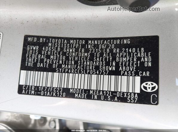 5YFP4RCE5LP054757 2020 TOYOTA LL Silver Widok komory silnika